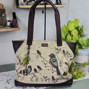 Chala Safari Bird Canvas Large Tote Bag - Brown and Cream